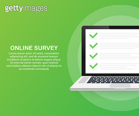 Online survey, checklist, questionnaire icon. Laptop, Computer screen ...
