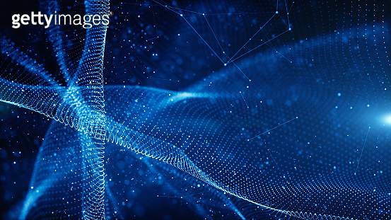 Digital particles wave flow and twist abstract motion technology ...