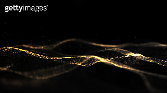 Abstract Black and Gold Color Digital Particles Wave With Bokeh ...