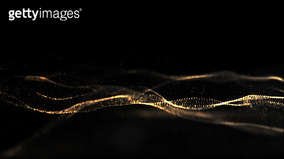 Abstract Black and Gold Color Digital Particles Wave With Bokeh ...