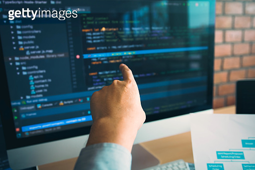 Html Human Man Doing Html Man hands pointing coding html and programming develop on screen ...