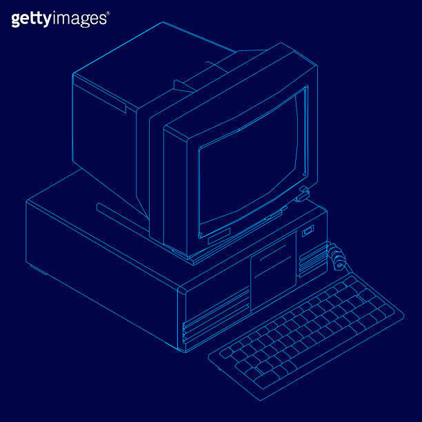 The contour of a retro computer with a large monitor. Computer ...