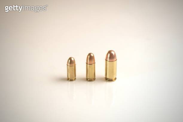 First 3 Bullets Three bullets of different calibers on a white surface. 이미지 (1171215701 ...
