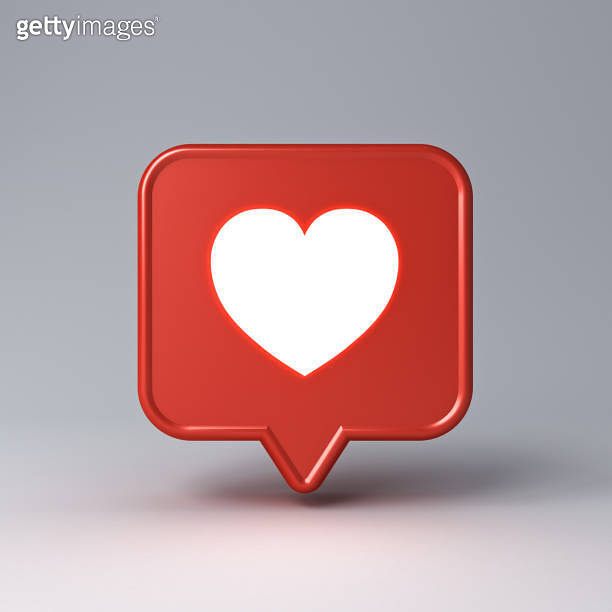 3d social media notification neon love like heart icon in red speech ...