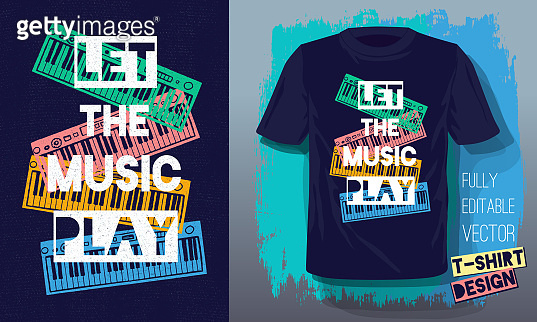 Let the music play lettering slogan retro sketch style musical ...