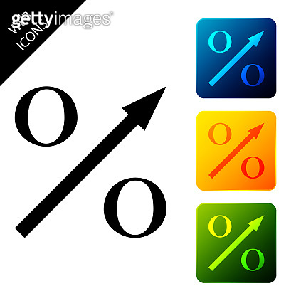 Increase Number Buttons Percent up arrow icon isolated. Increasing percentage sign. Set icons ...