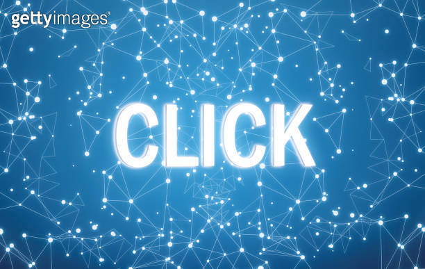 Click on digital interface and blue network background 이미지 (1177202481 ...