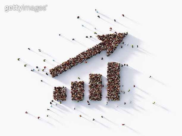 Human Crowd Forming Bar Graph And Arrow : Finance Concept 이미지 ...