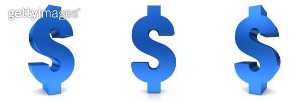 dollar sign symbol icon set blue 3d render graphic label isolated on ...