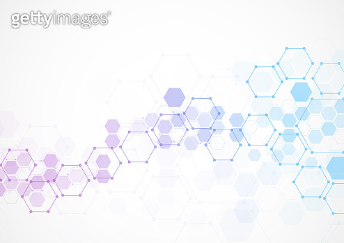 Abstract hexagonal molecular structures in technology background and ...