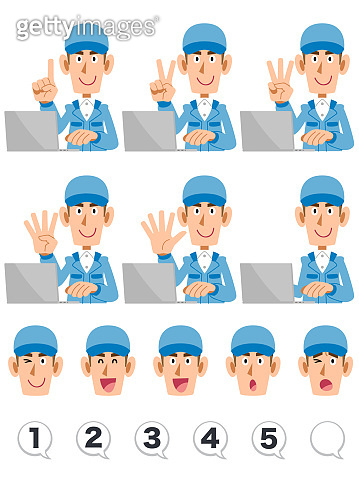 Man Learning Numbers A man wearing a blue working clothes that counts numbers with his ...