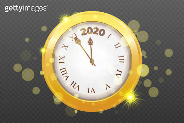 Gold shiny 2020 New Year countdown watch. Holiday antique Christmas ...