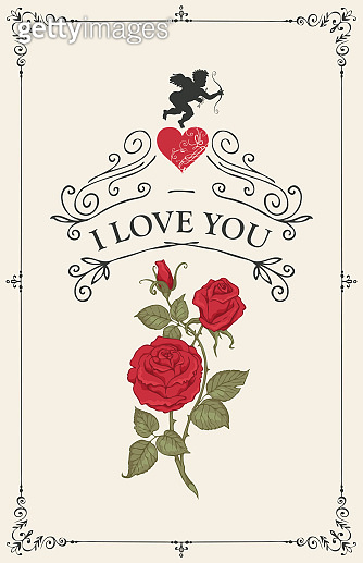 Vintage greeting card with inscription I love you 이미지 (1143241248) - 게티 ...
