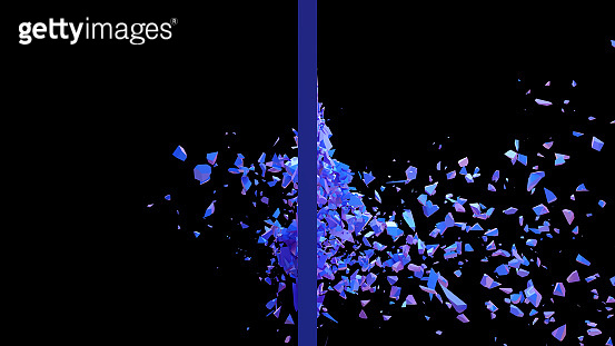 Broken wall dark pastel-violet color. Wall shatters into thousands of ...