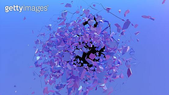 Broken wall dark pastel-violet color. Wall shatters into thousands of ...