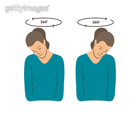 Vector colorful illustration. Neck exercises by girl for relax. Head ...