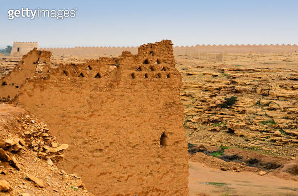 Ad Diriyah city walls - tower and battlements on the cliff edge, At ...