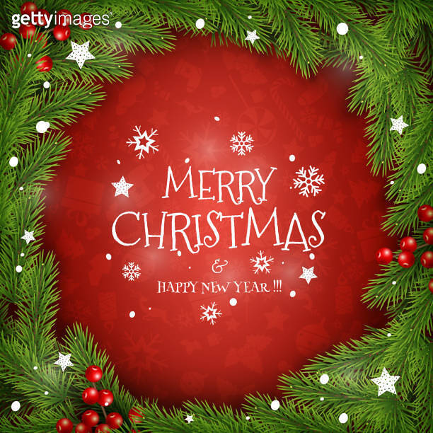 Christmas Wreath on Red Background. For Greeting Card, Poster and