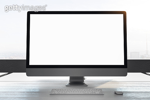 Designer desktop with empty white computer 이미지 (1171697986) - 게티이미지뱅크