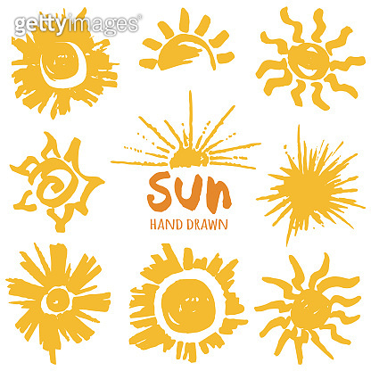 Sun icons. Vector set of hand draw illustration isolated on white ...