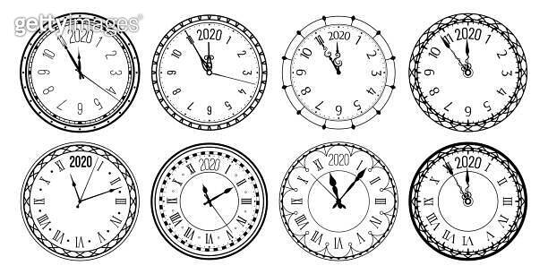 Round 2020 clock. New Year countdown watch face, vintage watches and ...