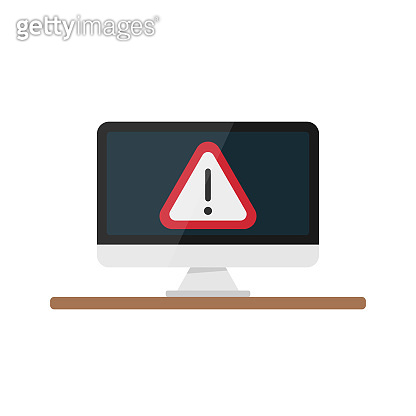 Warning attention attacker alert sign with exclamation mark on computer ...