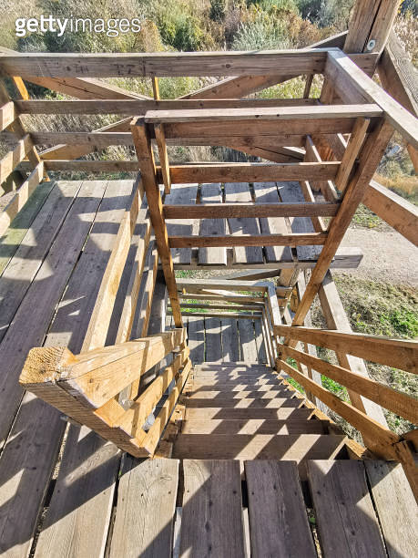 Stairs of high stand at edge of field 이미지 (1184585086) - 게티이미지뱅크