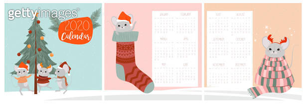 Cute Wall Calendar with cute mouse characters. 이미지 (1188622497) - 게티이미지뱅크