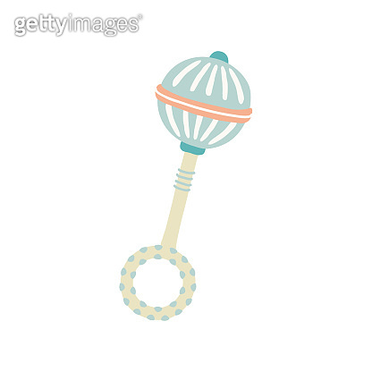 Cute toy rattle. Kids First Toys. Baby shower design element. Cartoon ...