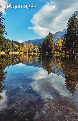 A small lake in the Chamonix Valley in the fall. Alps, France ...