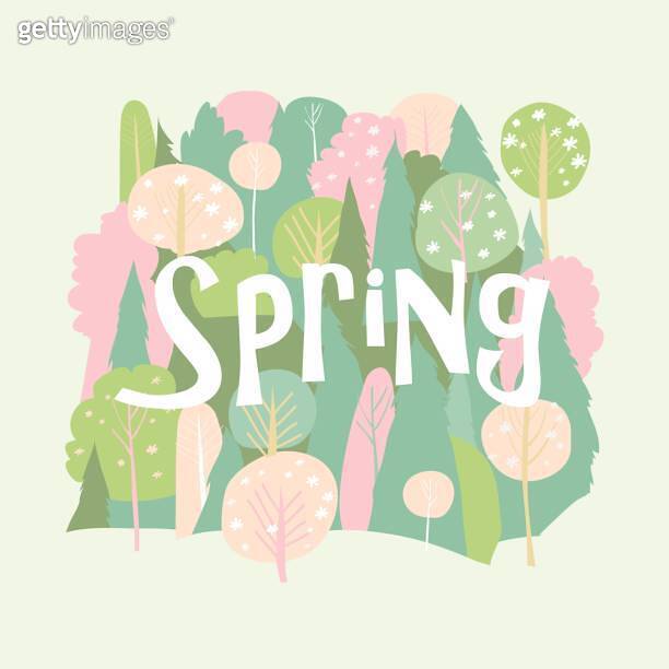 Vector cartoon spring blossom forest. Hello spring 이미지 (1188086328 ...