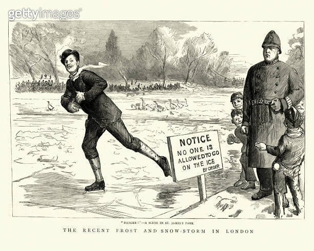 Skating on thin ice, St James's Park, London, 19th Century 이미지 ...