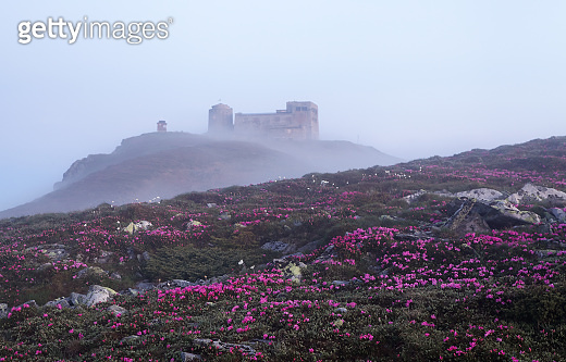 Pink Observatory There is an abandoned observatory on the high mountain Pip Ivan, pink ...