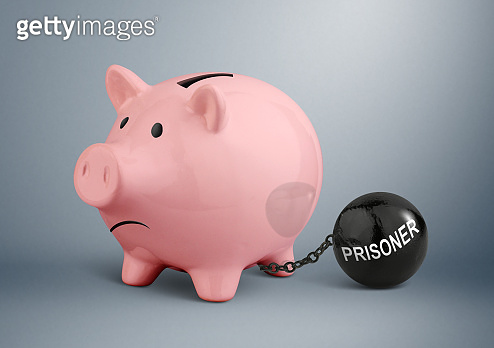 Blocked money account concept, piggy bank with shackles 이미지 (1165778717 ...