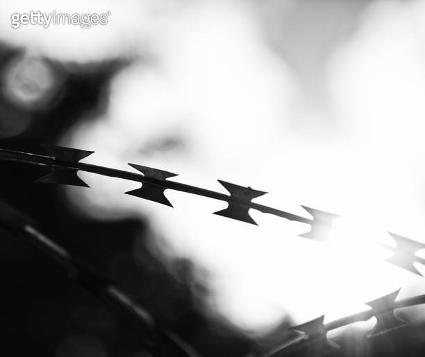 Fierce-looking razor barbed wire fence 이미지 (1154950428) - 게티이미지뱅크