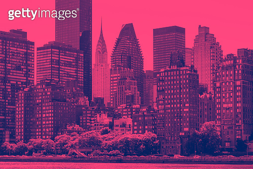 Vibrant New York City skyline buildings in Manhattan with duotone color ...