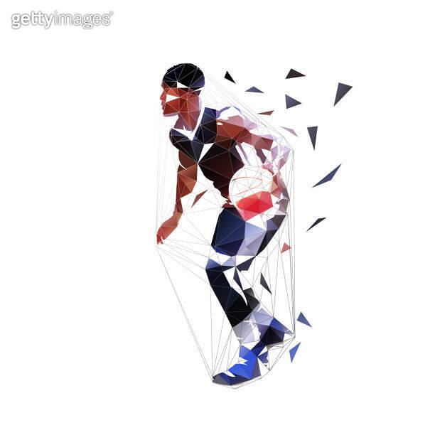 Basketball player running with ball, dribbling. Isolated vector low ...