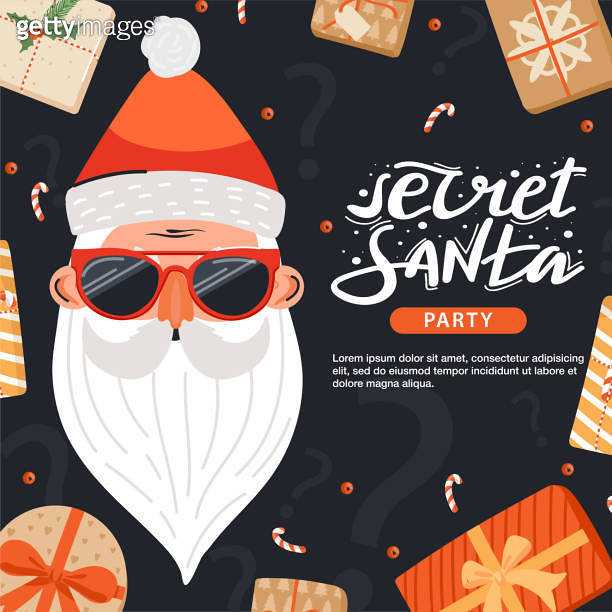 Santa Comic Invitations Secret Santa invitation template with lettering. Santa Claus with ...