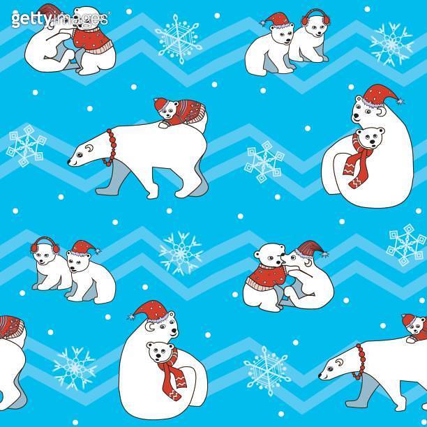 A Christmas seamless pattern with cubs polar bears and Mom bears in ...