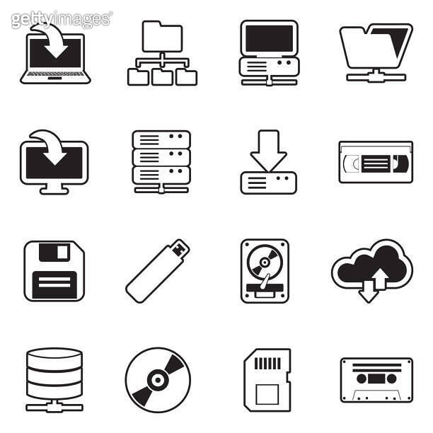 Data Storage Icons. Line With Fill Design. Vector Illustration ...