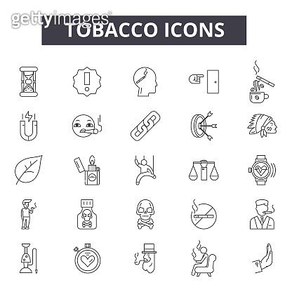 Tobacco line icons, signs set, vector. Tobacco outline concept ...