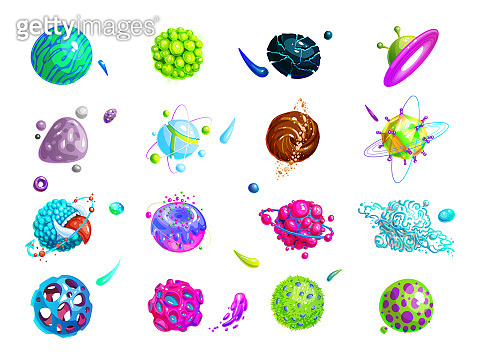 Space planets, asteroid, moon, fantastic world game vector cartoon ...
