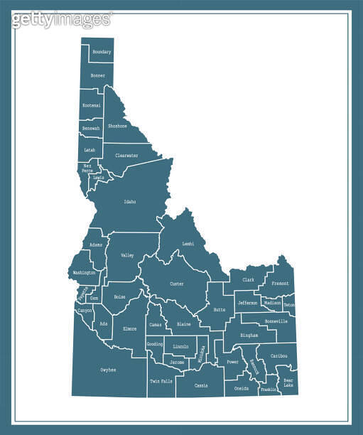 Idaho counties map printable 이미지 (1174866977) - 게티이미지뱅크