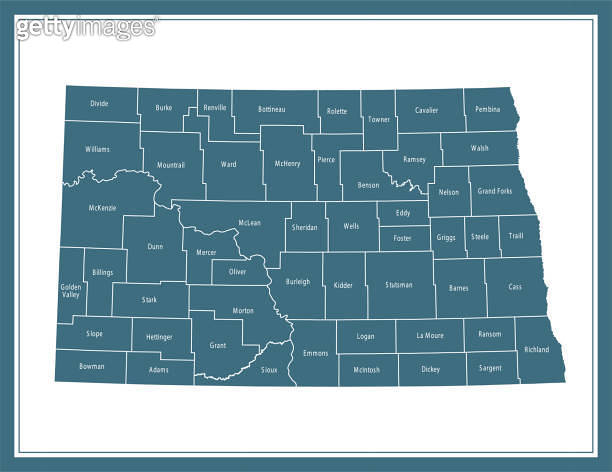 North Dakota counties map printable 이미지 (1194334972) - 게티이미지뱅크