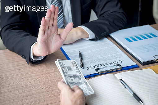 Anti bribery and corruption concept, Business man refusing and don't ...