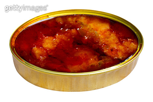 Pickled cod in tomato sauce in open tin can, nobody 이미지 (1172167557 ...