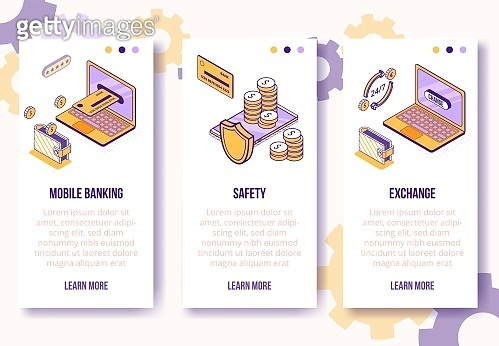 Digital isometric design concept set-safety mobile banking,money ...