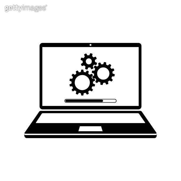Laptop and gears icon with update screen. Update process, install new