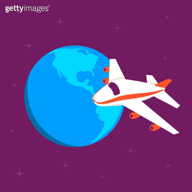 A plane flies around the earth. 이미지 (1170737898) 게티이미지뱅크