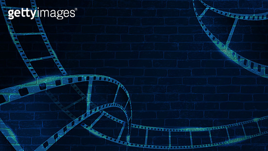 Film strip on brick wall. Background in cinematic style on brick wall ...